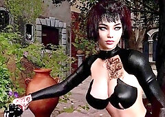 Busty blonde babe pleasures herself and has wild sex with a stunning transvestite!