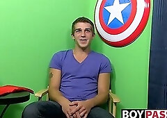 Young man gets interviewed and then he strokes his big cock
