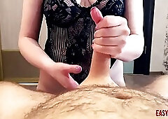 Amateur MILF stroking dick till cum