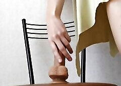 Large ass mommy rides sex-toy with her juicy cream oozing twat close up. loud groans climax