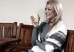 Adorable blonde model Aby Action is enjoying hardcore sex