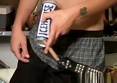 Smoking twink pulling his cock and making it rain