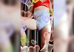 a crossdresser tries on big floral cotton panties