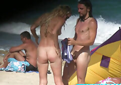 Blonde & Brunette Nudists Beach Voyeur Video