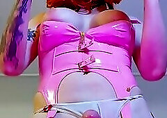 Latex Warrior Princess Strokes Her Thick Cock!