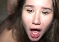 Extreme teenager honey rides huge dick, jism on stomach -