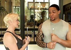 Older, golden-haired woman with large, firm breasts, Seka had interracial sex with a attractive, ebony chap