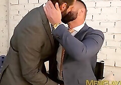 Hunk in suit and tie rimmed and fucked from behind
