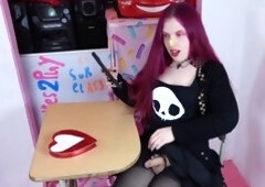 Ultra-cute tgirl Pinkylikes2play cums on candy during class