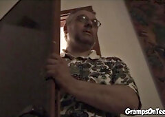 Chubby teen fucks pervy grandpa after handjob