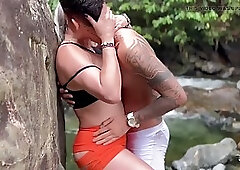 Big tits blonde MILF Monique Fuentes gets fucked at the river by her stepson