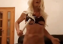 SONYA HARLOT PUNISHES HERSELF WITH A STICK AND THEN STUFFS IT IN HER ASS