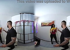 Big tits brunette delivery girl sucks client's big cock (VR)