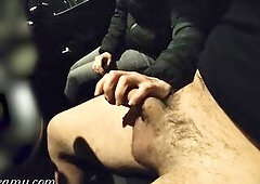 Schlong flashing Public - I pull out my ramrod it's very risky Youthful work colleague sees me masturbating in the public car park and aid me cum