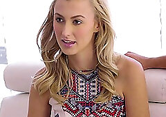 Skinny girl Alexa is trying her first time hardcore porn shoot with tiny blonde casting agent Odette