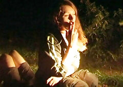 Smoking Lady Plays in the Forest