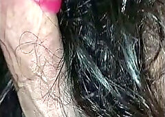 Astounding oral job with red lipstick and jizz in the throat