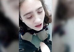 The owner bangs the puppy's throat