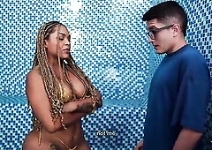Girl Latin babe Black gets drilled balls unfathomable by a large jock on her round booty