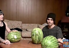 Heterosexual tatted studs nail watermelons until spunking