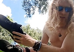 You stumble upon a naked dude in the wild and end up completely nude and covered in cum!