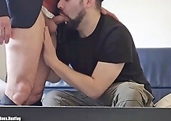 Straight insurance broker seduced on his second visit with handjob, ass licking, and gay cumming