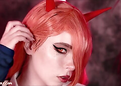 Power Cosplay - Big tits blonde vampire with shaved pussy