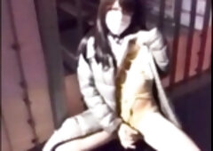 Asian Crossdresser Cums Outside