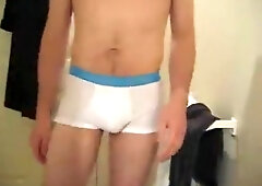 Strip to Calvins and wank in bathroom