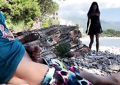 Public Jock Flashing on the Beach - Hotty Saw My Jock and Helped Me Cum