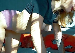 Amateur blonde teen blowjob and fucking in the bathroom