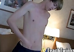 Interviewed twink Elijah White cums while riding dildo solo