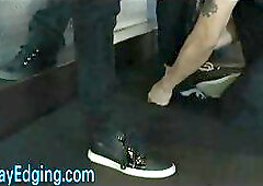 Muscled bartender bound and edged