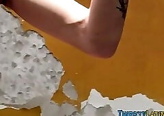 Tattooed latino rides cock bareback and tugs