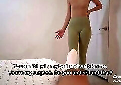 Step Mom caught Step Son jerking off and helps to cum quick on her pussy while her Husband is home