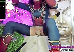 Japanese TGirl with huge manhood gets anal pounded by a sex machine on webcam