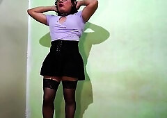 With a rubber sex toy and hot raiment