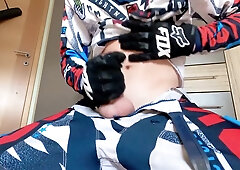 Blondie Stud Jack off in Fox MX Gear and Jizm on Fox Footwear