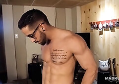 Solo session with masked muscle hunk Zack Lemec indulging in some naughty self-pleasure