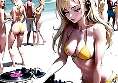Hawt DJ spinning vinyl on the beach !