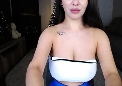 Brunette solo darling masturbating at home