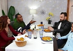 Ebony minx with ease seduces tall white guest with fat cock