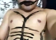 Brazilian gay solo wearing panties and make up