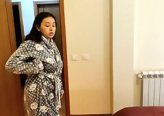 Young woman spends the night with friend's mom's guest in a private bedroom encounter
