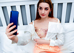 Cute Brunette Jerks Off Her Horny Pussy On The Bed