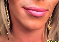 Latina glamour tgirl solo beating her cock