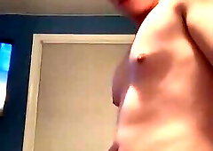 Smooth shaven denny cums in a plastic pouch