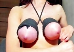 Unshaved stomach and twat, breasts servitude, rope, nipp clamps