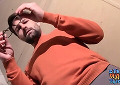 Hetero fellow with facial hair Mickey Waters wanks and blows a load