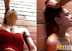 I caught this 18YO LALIN GIRL bartender smiling... so I used her throat COARSE in the back alley